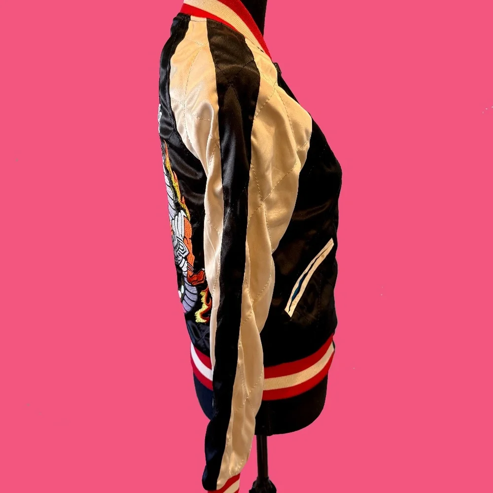 NWT Straight to Hell Black and Blue Souvenir Reversible Satin Jacket - Picture 5 of 10
